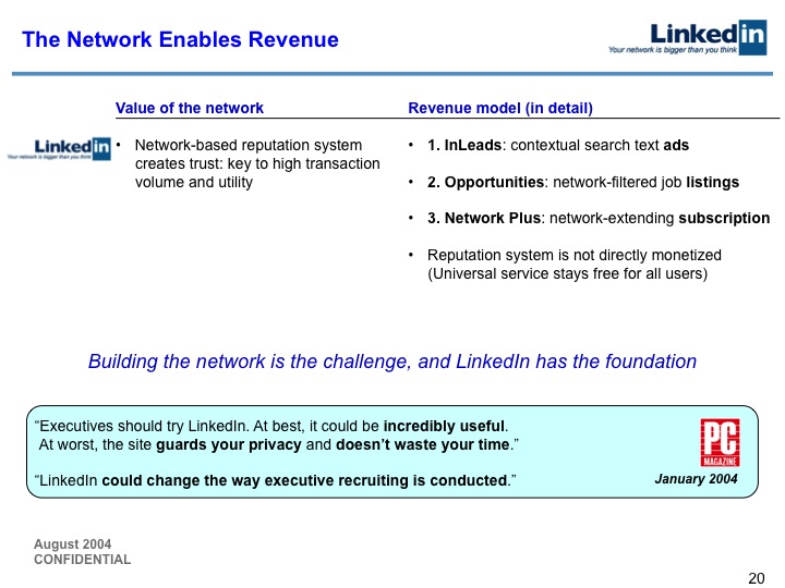 LinkedIn Series B Pitch Deck to Greylock: Slide 20