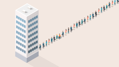 blitzscaling-talent A line of employees entering an office building