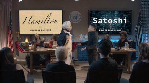 bitcoin-rap-battle Alexander Hamilton facing Satoshi Nakamoto in a bitcoin rap battle